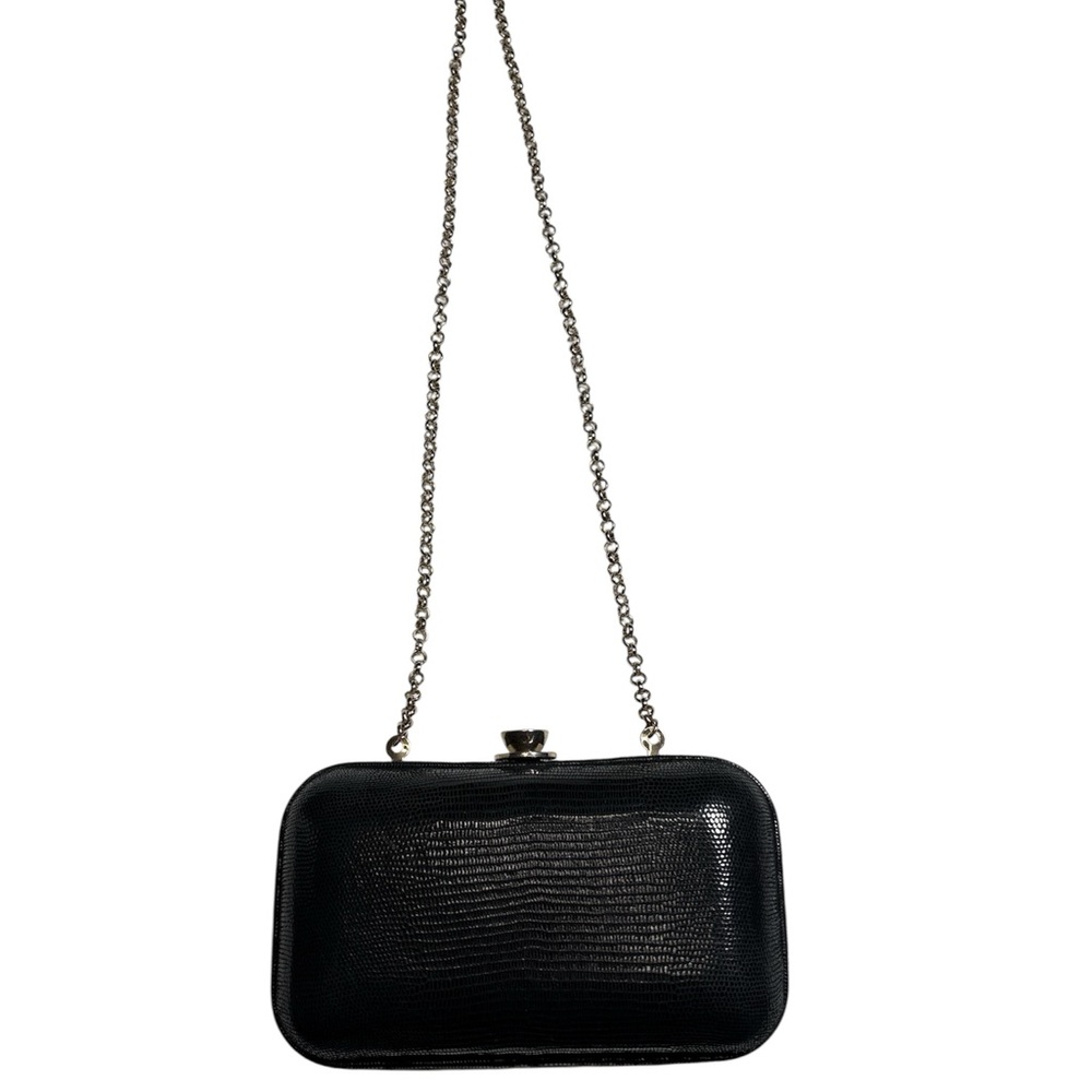 Ann Taylor Black Textured Clutch with gold Chain Strap